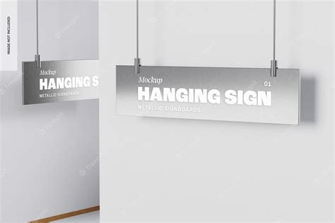 Premium PSD | Metallic Hanging Signs Mockup