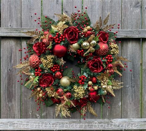 Christmas Wreath, Winter Wreath, Elegant Christmas, Holiday Wreath, Front Door Wreath, Red a ...