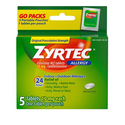 Zyrtec 24 Hour Allergy Tablets with Cetirizine HCl, 5 ct - Walmart.com - Walmart.com