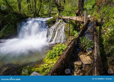 Waterfall on a Mountain River in Spring Stock Photo - Image of meadow ...