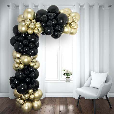 Black and Gold Chrome Ready-Made Left Half Balloon Arch