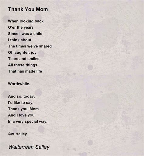 Thank You Mom - Thank You Mom Poem by Walterrean Salley