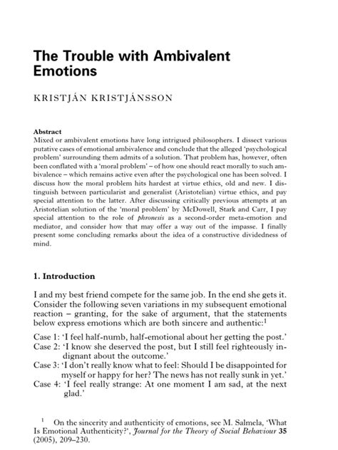 The Trouble With Ambivalent Emotions Kristjansson Philosophy Journal | PDF | Virtue Ethics ...