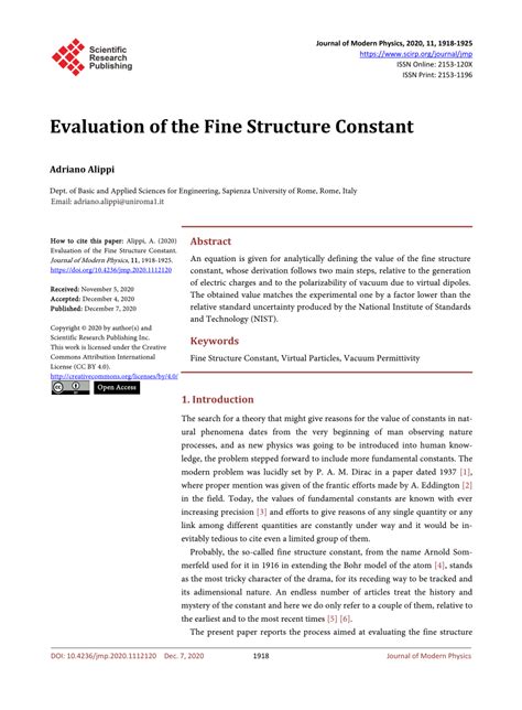 (PDF) Evaluation of the Fine Structure Constant