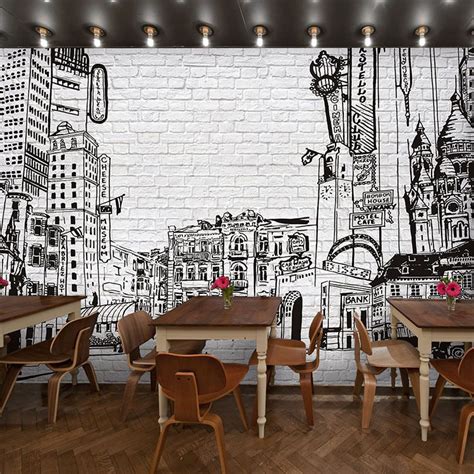 Free-shipping-Three-dimensional-brick-pattern-wallpaper-retro-black-and-white-graffiti-mural ...