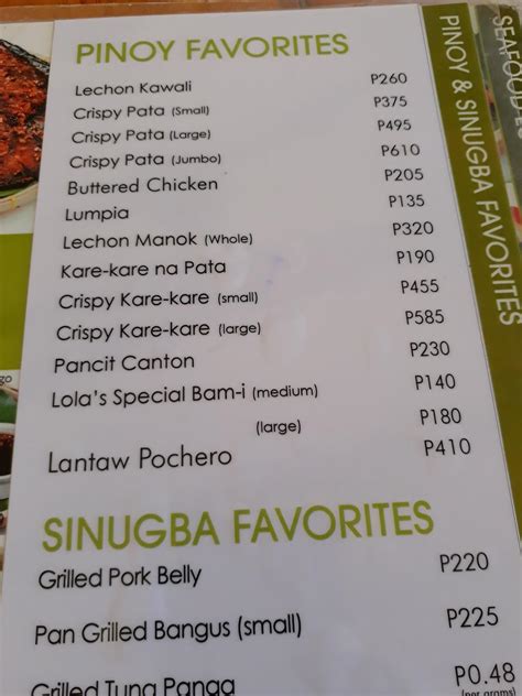 Menu at Lantaw Floating Native Restaurant - Cordova, Cebu City