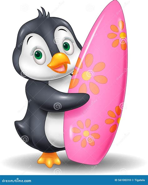 Cartoon Penguin Holding Surfing Board Stock Vector - Image: 56100310