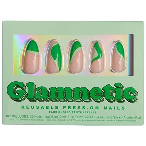 Glamnetic Press On Nails - Groovy Green | Glossy, Opaque Medium Almond Nails, Reusable | 15 ...