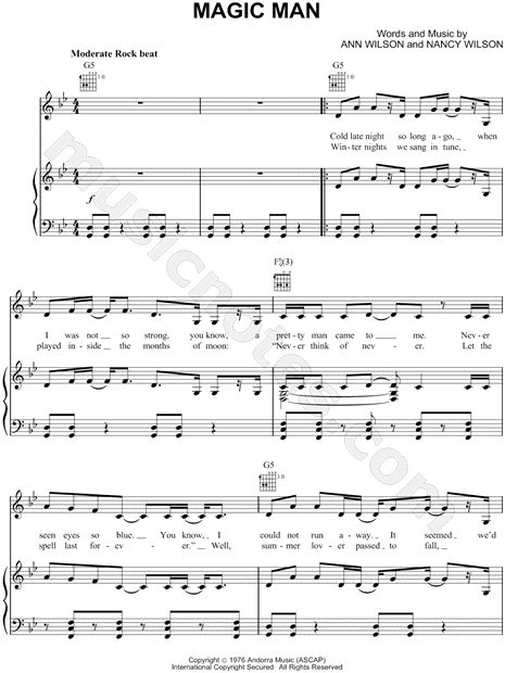 Heart "Magic Man" Sheet Music in G Minor (transposable) - Download ...