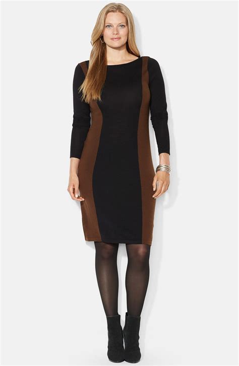 Lauren Ralph Lauren Colorblock Wool Sweater Dress (Plus Size) | Nordstrom