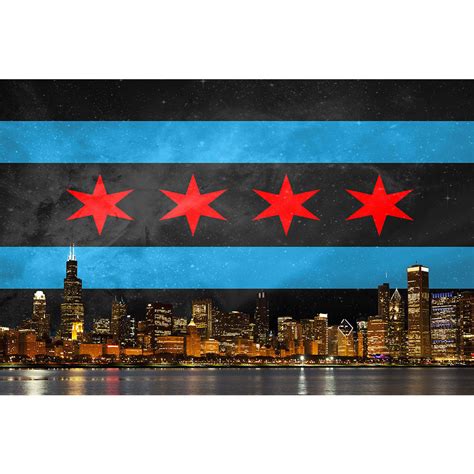 Black Chicago Flag Skyline - Zapwalls