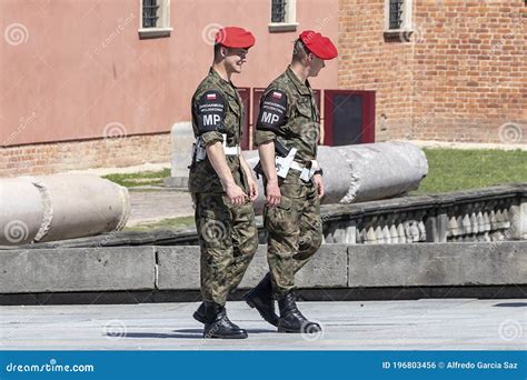 Warsaw, Poland May 31, 2018: Polish Military Police Soldiers on Patrol Near the Royal Castle of ...