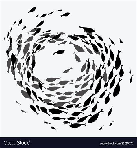 School of fish a group of silhouette fish swim Vector Image