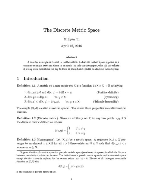 Discrete Metric Space | Metric Space | Metric (Mathematics)