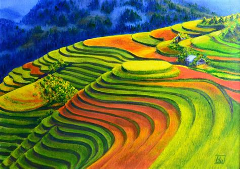 Rice fields of China Painting by Liudmyla Khapatko - Jose Art Gallery