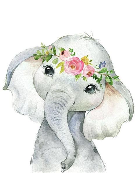 Boho Watercolor Boho Floral Elephant - Art Print – Pink Forest Cafe | Dibujo animales infantiles ...