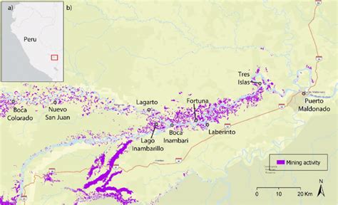 Map of Peru (a) and detail of the research area (b), showing regions ...