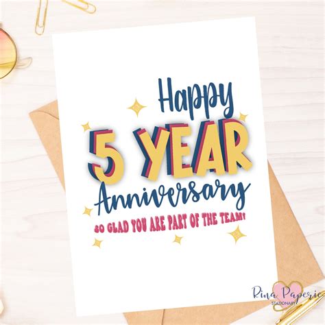 Happy 5 Year Anniversary Work Anniversary Card Instant - Etsy