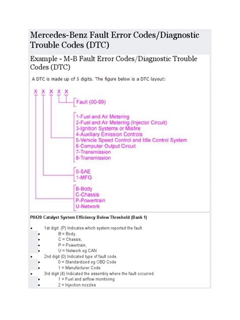 Mercedes-Benz Fault Error Codes/Diagnostic Trouble Codes (DTC) | PDF | Fuel Injection ...