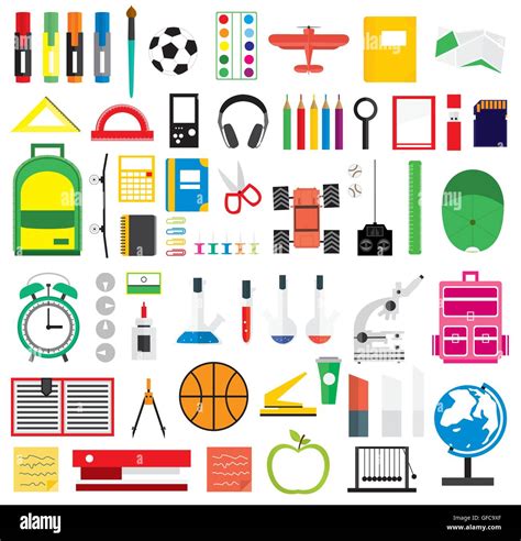 Set of school supplies. Vector illustration. Icons on school theme Stock Vector Image & Art - Alamy