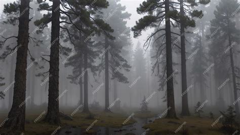 Premium AI Image | Misty Pine Forest Scenery