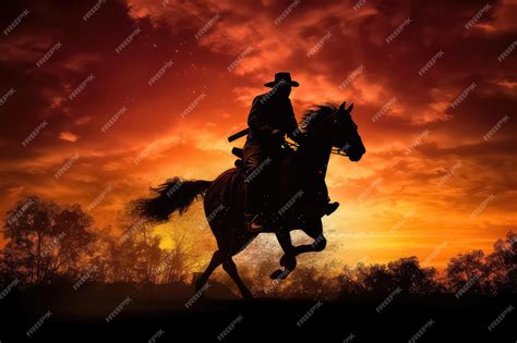 Premium AI Image | Cowboy silhouette on horse at sunset