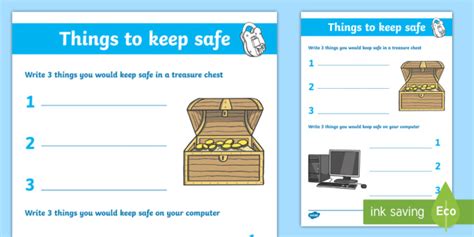 Internet Safety Things to Keep Safe Worksheet / Activity Sheet