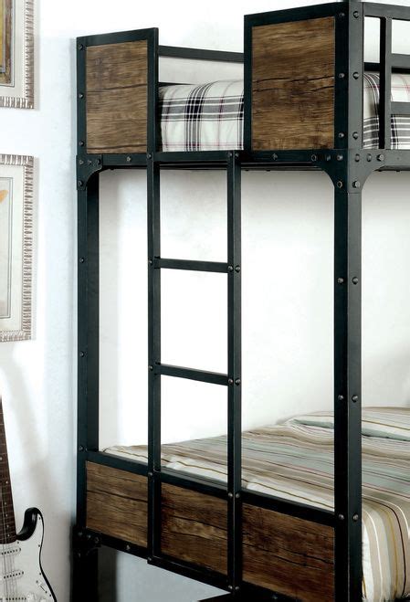 Furniture of America Industrial Metal Wood Full over Full Bunk Bed | Full bunk beds, Metal bunk ...