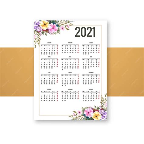 Free Vector | Modern 2021 calendar for decorative floral brochure design