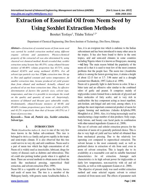 Extraction of Essential Oil From Neem Seed by Using Soxhlet Extraction ...