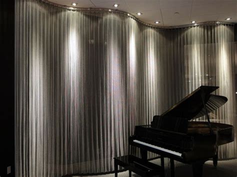 metal mesh curtain with lighting | Curtain wall design, Metal curtain ...