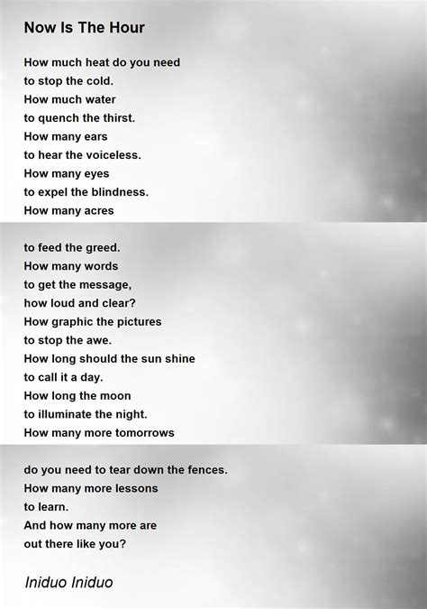 Now Is The Hour - Now Is The Hour Poem by Iniduo Iniduo