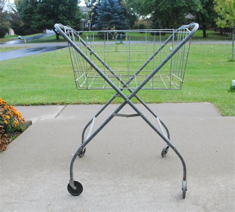 Vintage Laundry Cart on Wheels with Folding Wire by cheryl12108