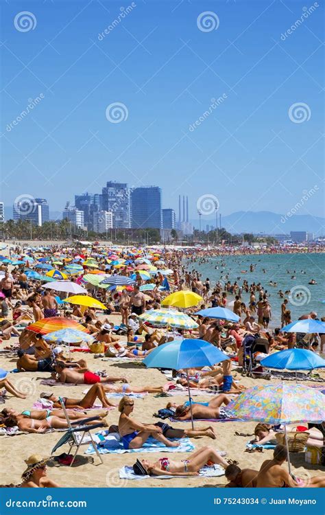 People At Platja Del Bogatell Beach, In Barcelona, Spain Editorial Photo | CartoonDealer.com ...