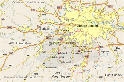 Buckland Map - Street and Road Maps of Surrey England UK