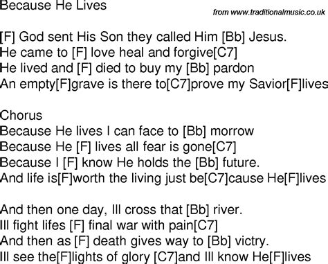 Old time song lyrics with chords for Because He Lives F | Worship songs ...