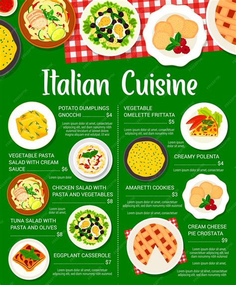 Premium Vector | Italian cuisine menu italy dishes price list