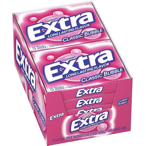 Wrigley's Extra, Classic Bubble Gum, 15 Piece Packs (10 Count) - RocketDSD