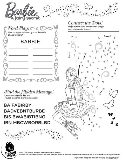 Barbie A Fairy Secret Activity Sheet Happy Meal : Printables for Kids – free word search puzzles ...