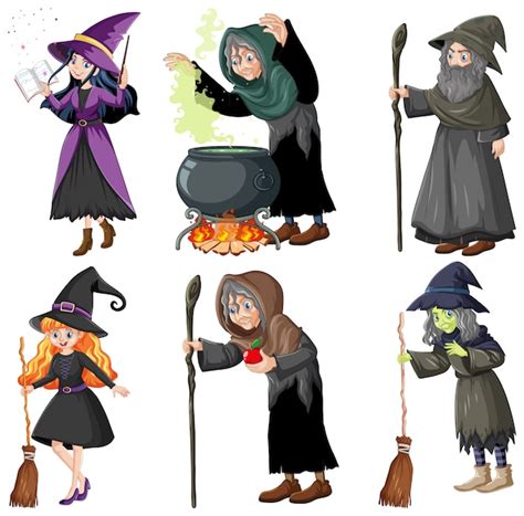 Free Vector | Set of wizard or witches with magic tools cartoon style ...