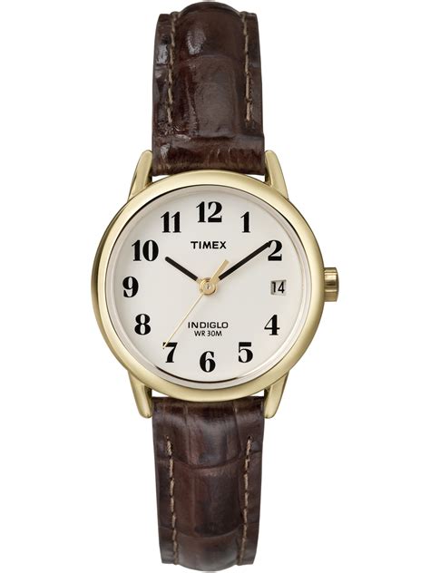 Timex - Timex Women's Easy Reader Date 25mm Brown/Gold/White Leather Strap Watch - Walmart.com ...