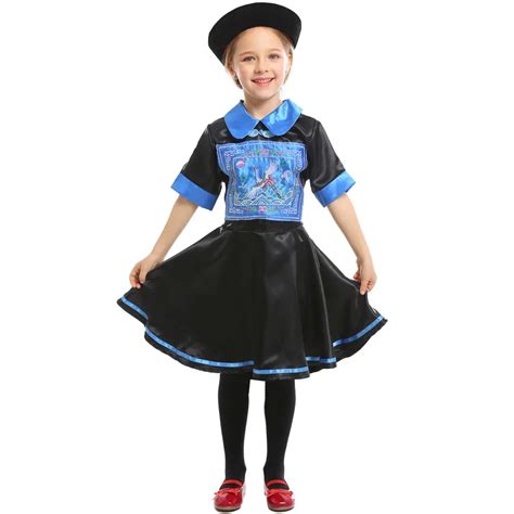 2019 Girls Chinese Zombie Kids Children Qing official uniform Purim Carnival party dress ...