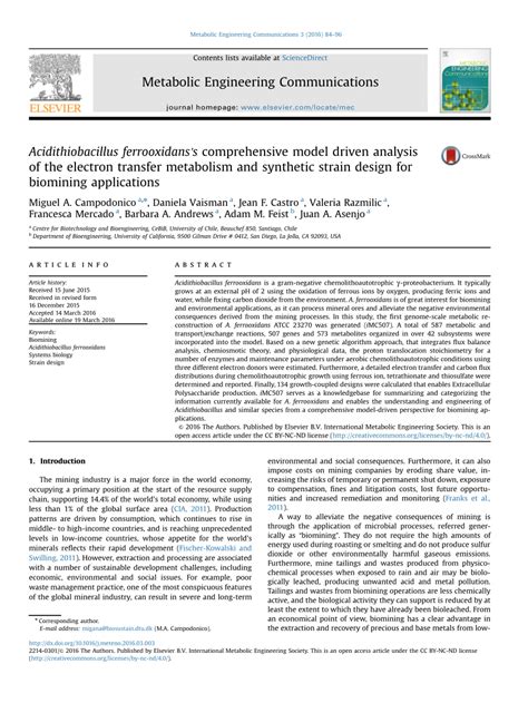 (PDF) Acidithiobacillus ferrooxidans's comprehensive model driven ...