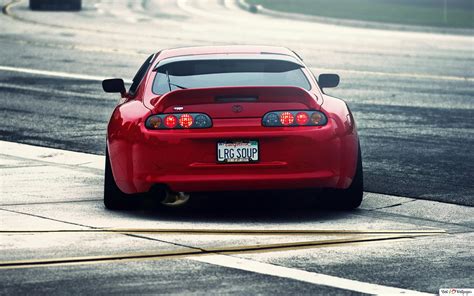 Red toyota supra at road 4K wallpaper download