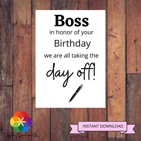 Printable funny boss birthday card boss card boss | Etsy