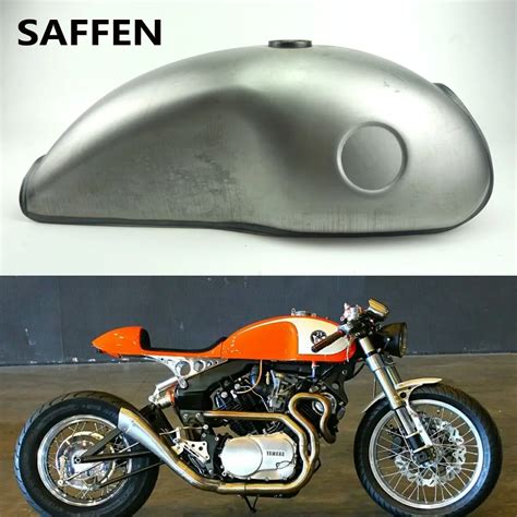 10L / 2.6Gal Bare Steel Cafe Racer Gas Tank Universal Fuel Tank with Thick Iron Cap Petcock for ...