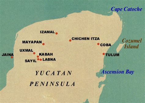 Map showing the locations of the major Mayan cities of Northern Yucatan ...