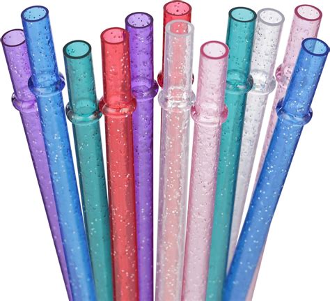 Dakoufish 12 Piece 11 Inch Long Reusable Plastic Drinking Straws with ...