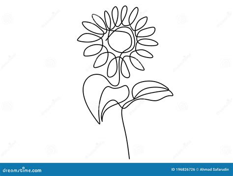 One Single Line Drawing of Beauty Sunflower Isolated on White Background. Beautiful Flower ...