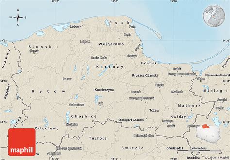 Shaded Relief Map of Pomorskie